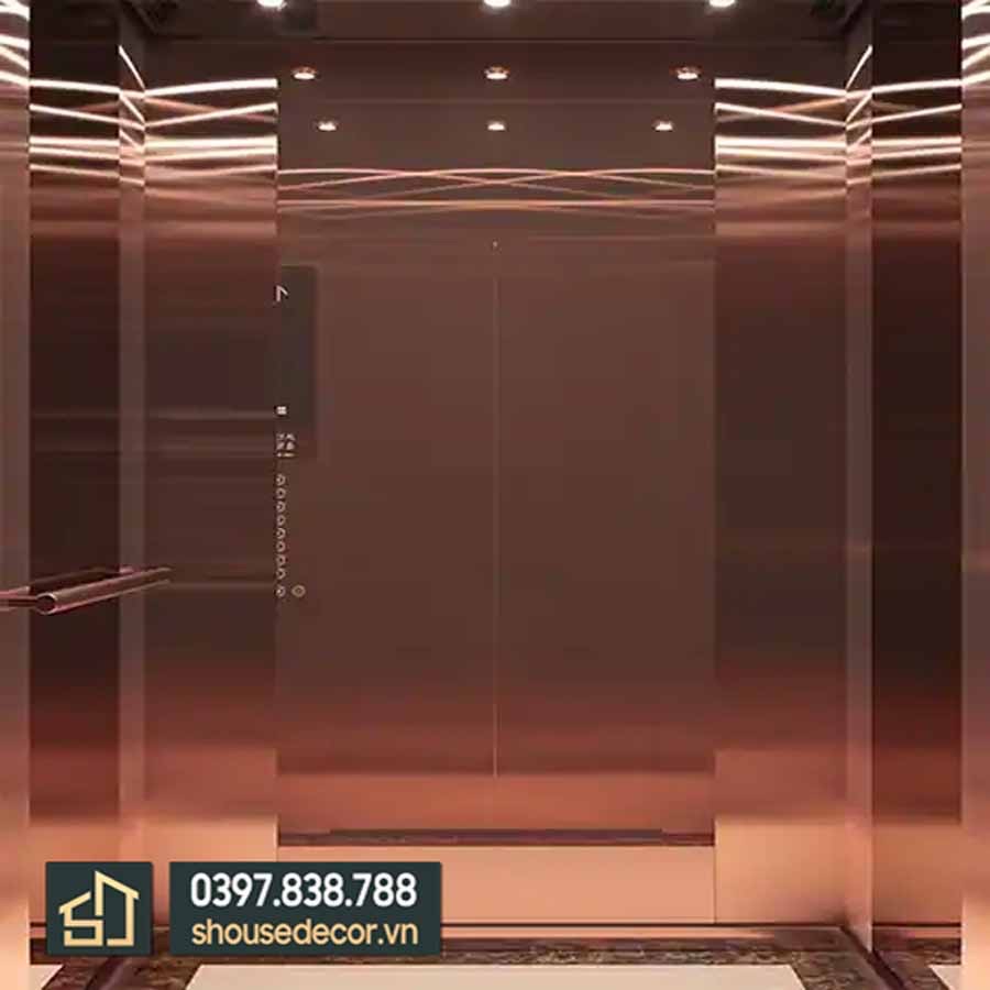 Ốp inox cabin thang máy mạ hồng đồng mẫu 04
