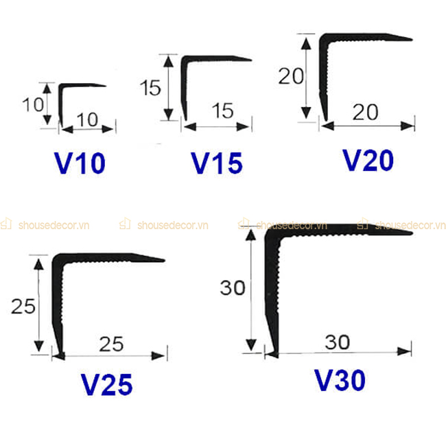 Phác họa sơ lược kích thước các loại nẹp Inox chữ V