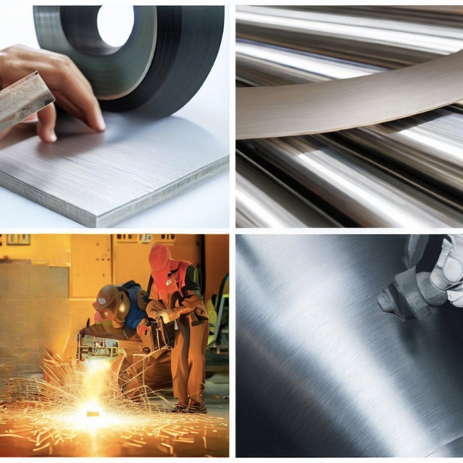 Ảnh ghép cho thấy ứng dụng của tấm inox 304 dày 2mm trong ngành công nghiệp và sản xuất