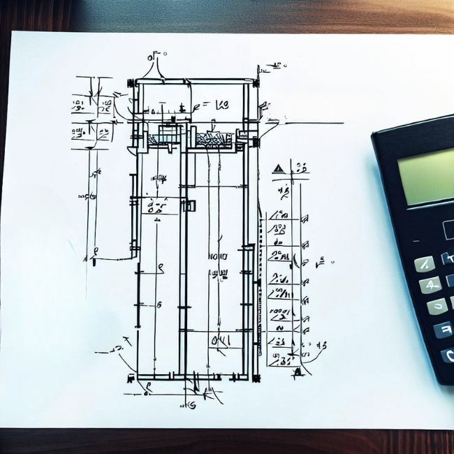 Một mô phỏng bản vẽ kỹ thuật chi tiết kích thước và thông số kỹ thuật của thang máy 350kg
