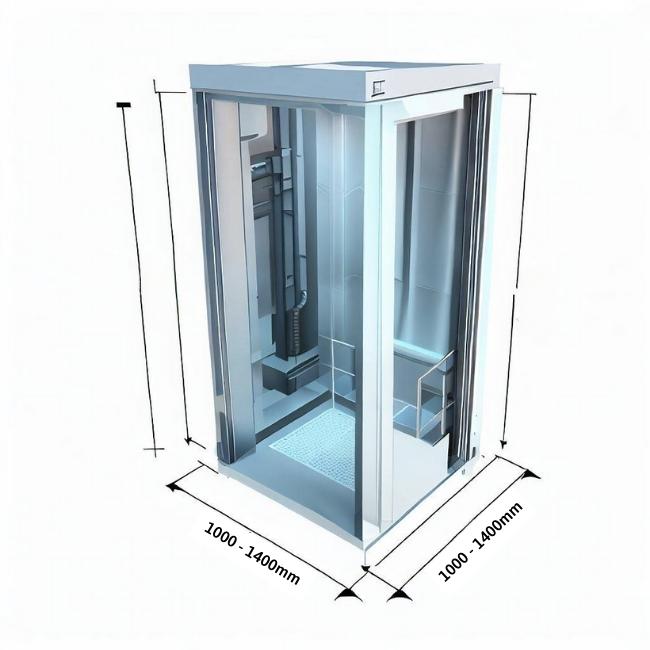 Ảnh mô phỏng 3D kích thước của thang máy gia đình 4 người