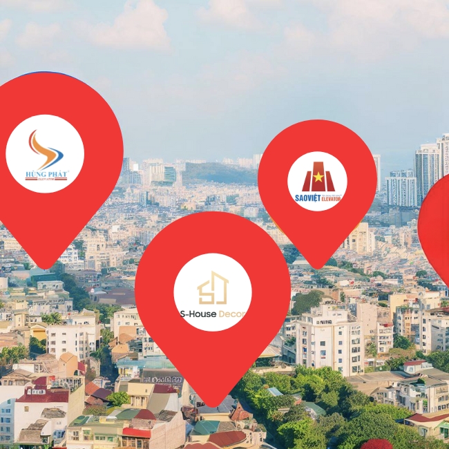 Bản đồ Hà Nội với hiển thị vị trí của một số nhà thầu hàng đầu cho thang máy gia đình