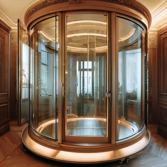 Mẫu thang máy kính gia đình hình tròn