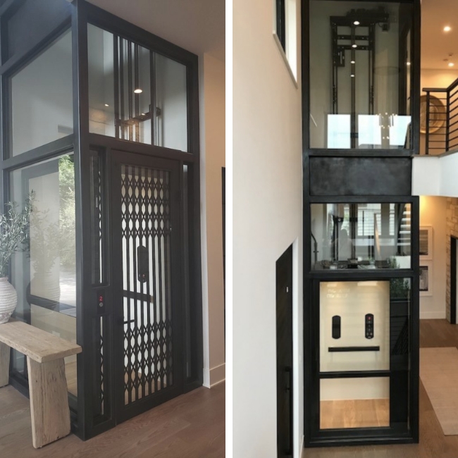 Mẫu thang máy gia đình kính công nghiệp hiện đại