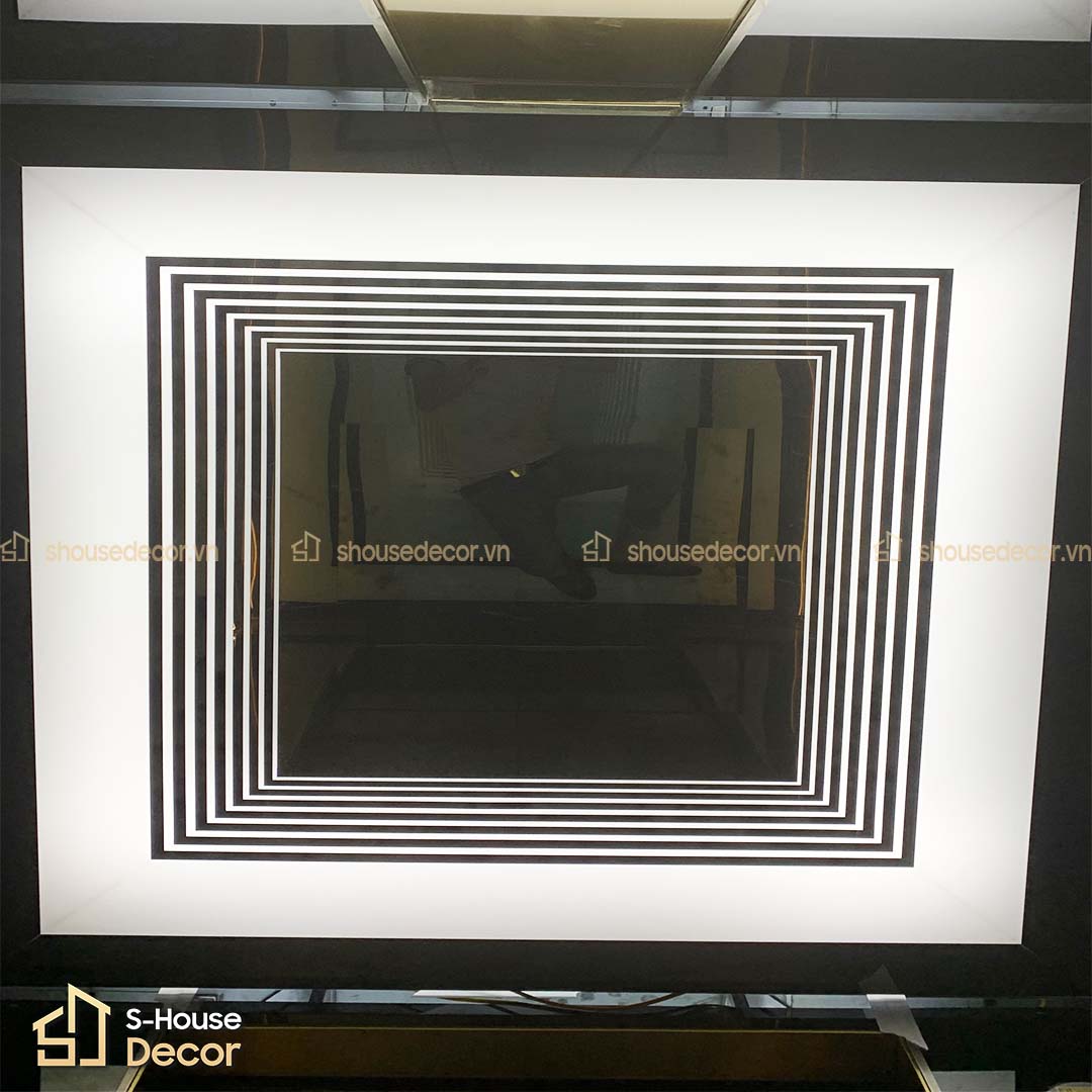 Trần inox 304 đen gương kết hợp Mica xuyên sáng hiệu ứng