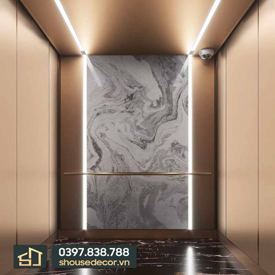 Ốp inox cabin thang máy mạ đồng xước mẫu OCTM03