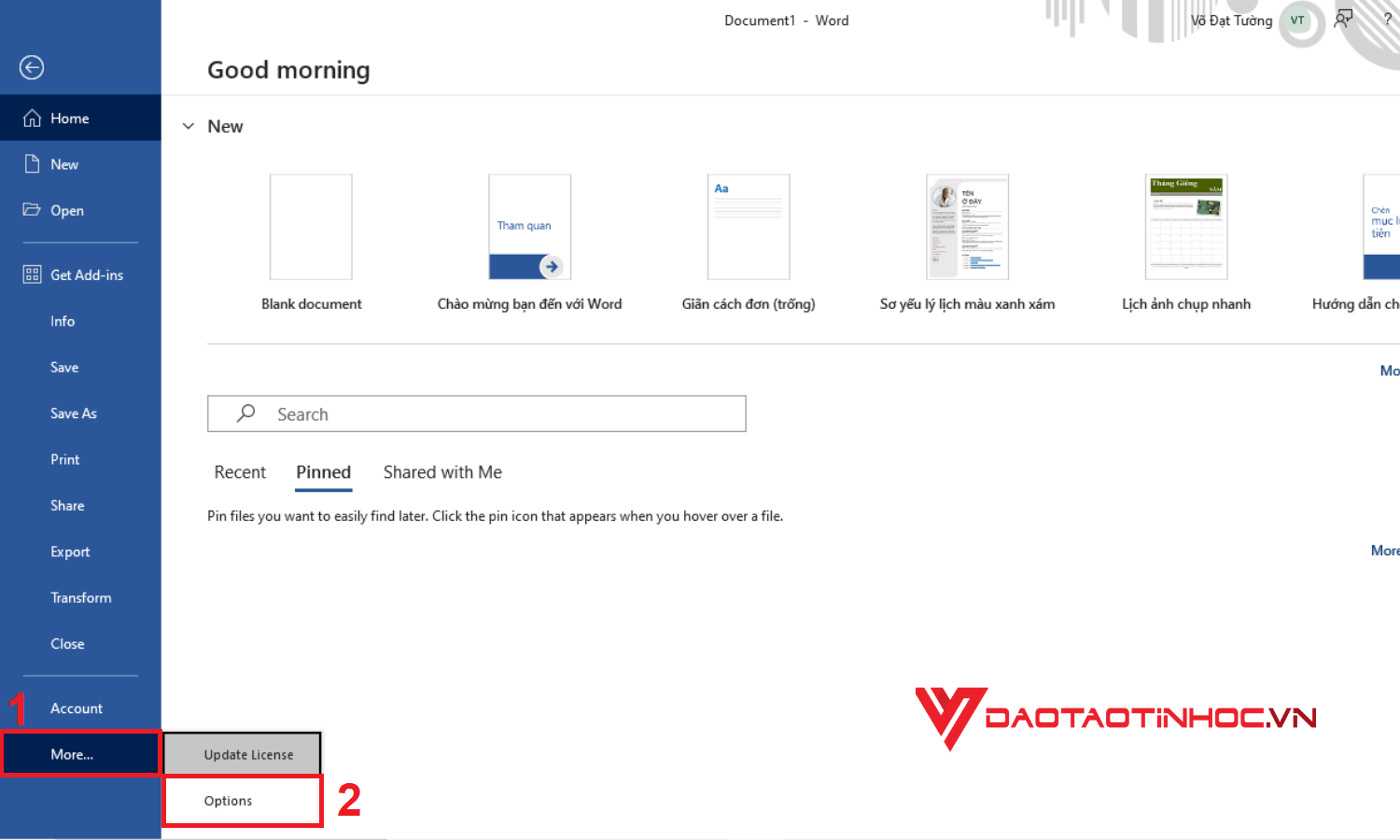 Cách bật tab Developer trên thanh Ribbon để tạo form trong Word - Bước 1