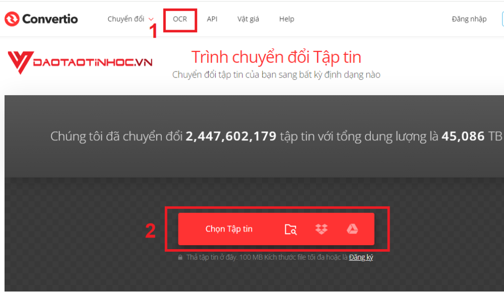 Chuyển file ảnh sang excel miễn phí - Convertio Bước 2