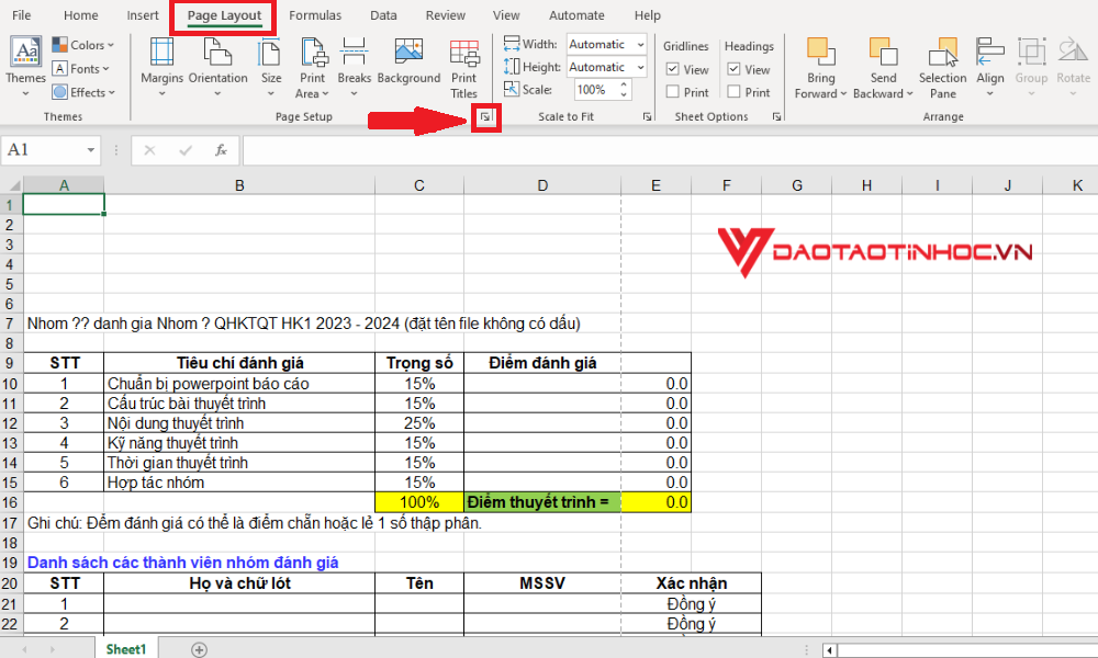 Đánh số trang bằng Page Setup - Bước 1
