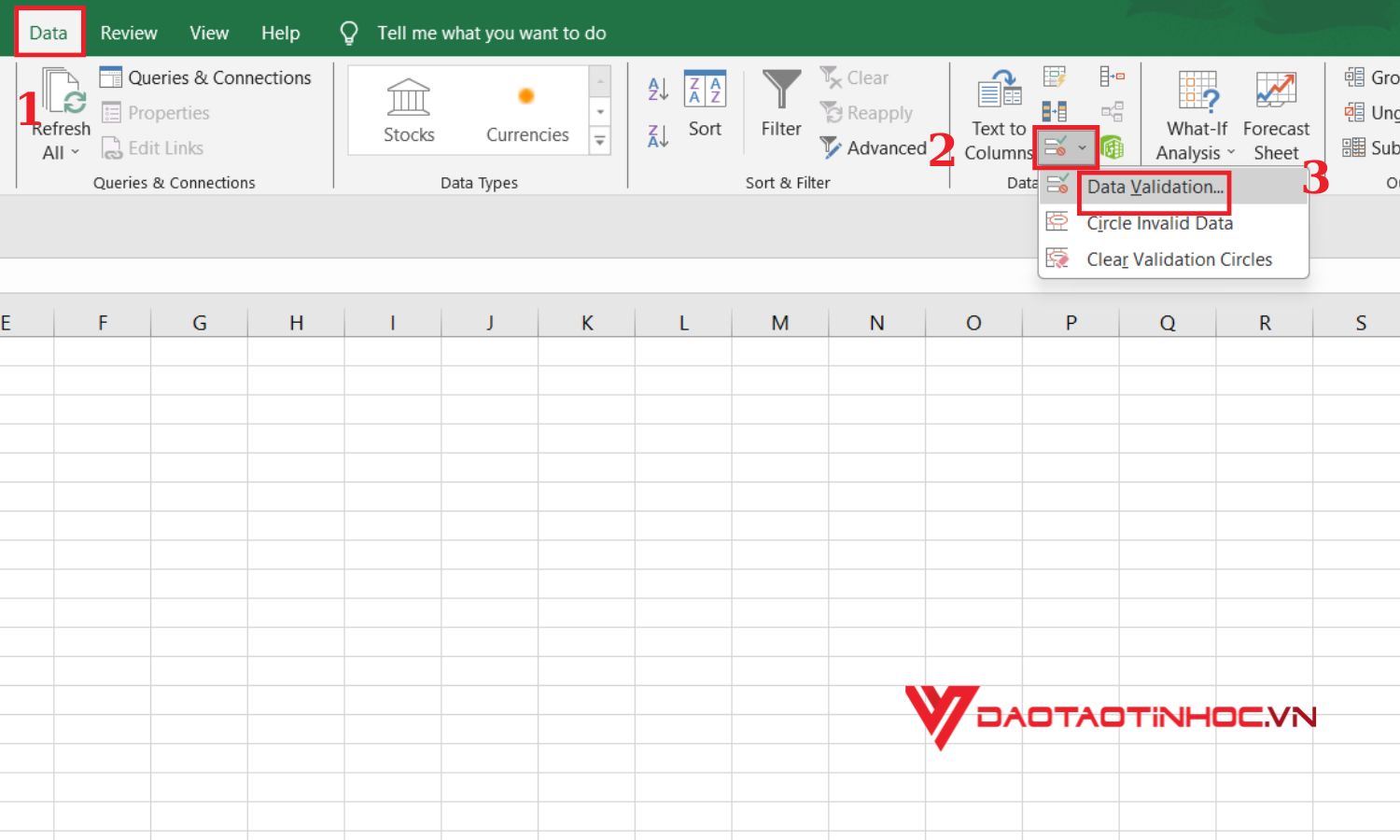Data validation trong Excel theo giá trị - bước 2