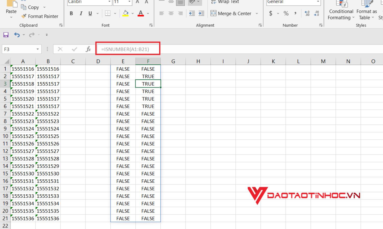 Kiểm tra vùng có chuyển text thành số hay chưa