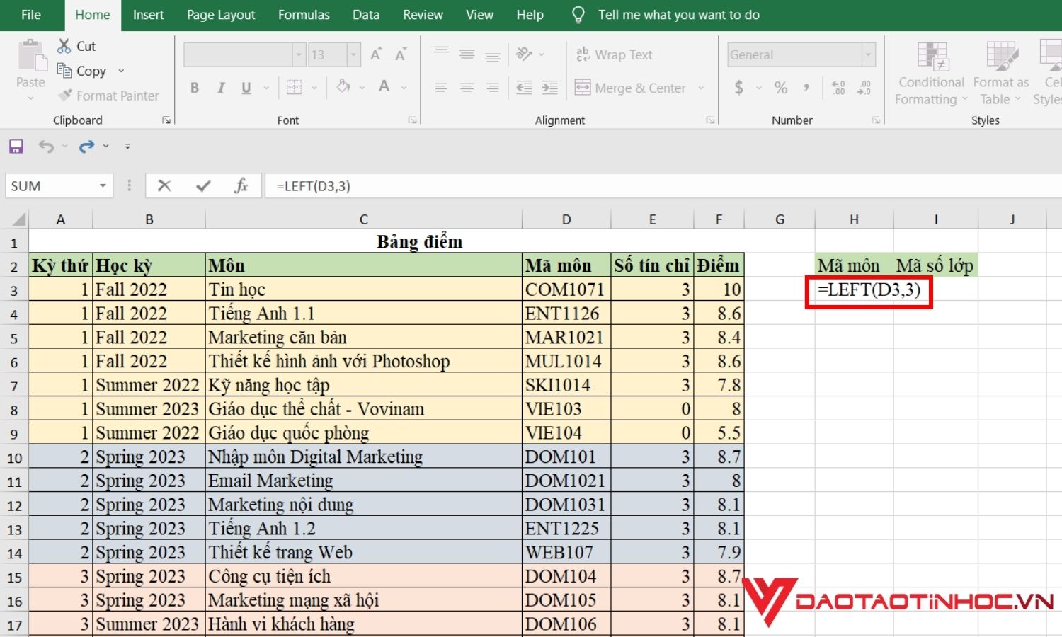 Dùng LEFT là hàm lấy ký tự trong excel - Bước 2