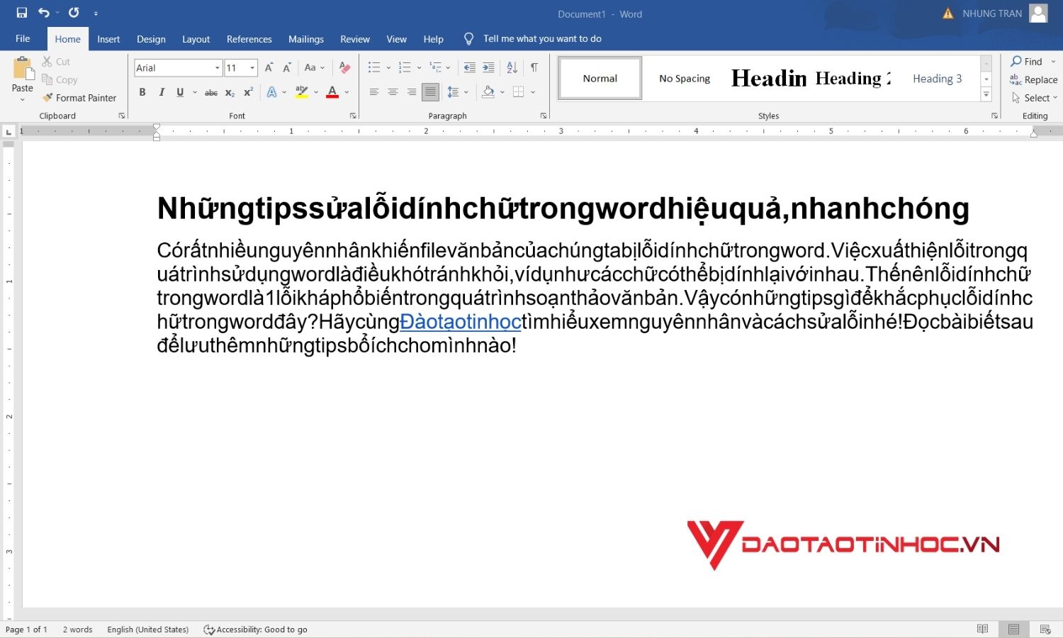 Lỗi dính chữ trong word