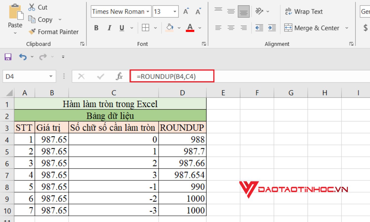 ROUNDUP - Làm tròn số lên trong Excel - Bước 2