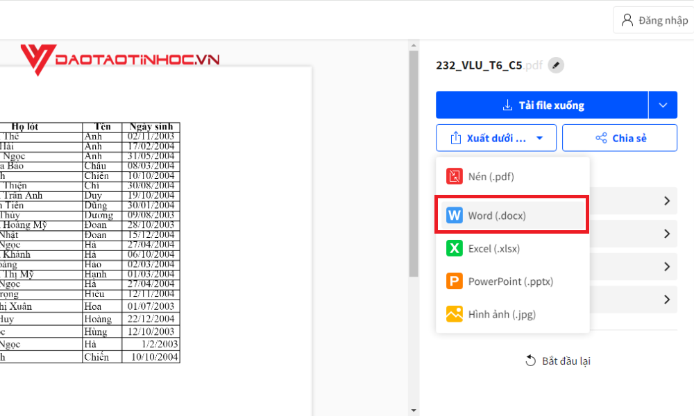 Cách chuyển Excel sang Word bằng trang web trực tuyến SmallPDF - Bước 3