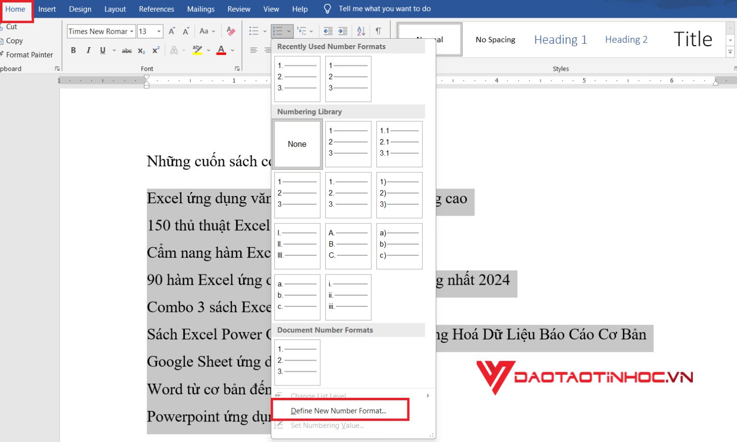 Cách đánh số thứ tự các đoạn văn trong Word - bước 2