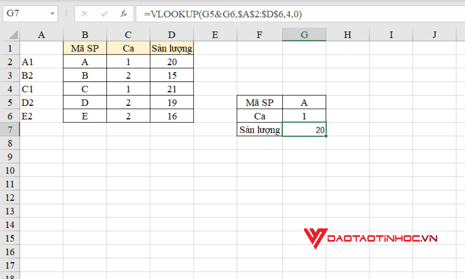 Cách sử dụng hàm VLOOKUP nhiều điều kiện - Bước 3