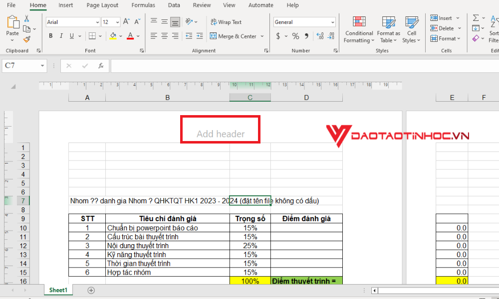 Đánh số trang bằng Page Layout - Bước 2