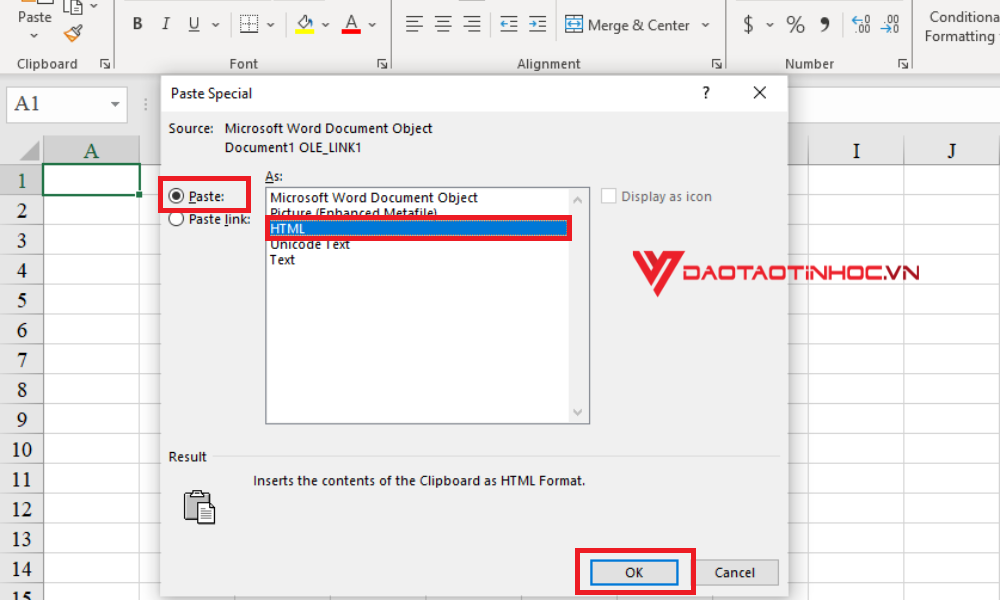 Cách chuyển file Word sang Excel bằng Paste Special - Bước 3