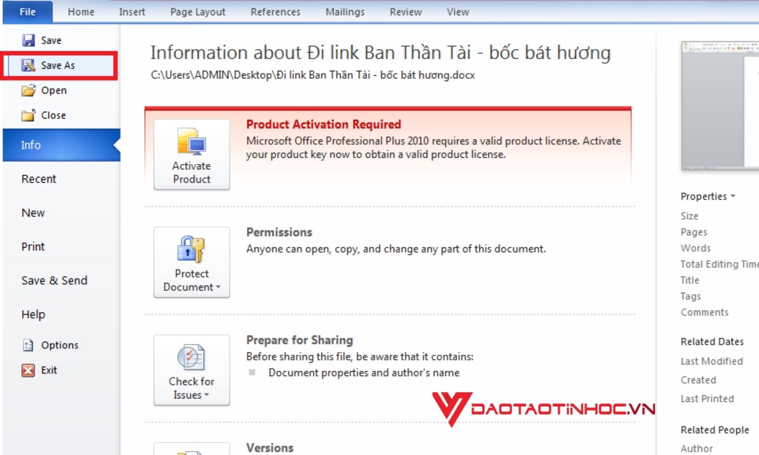 Cách lưu để khắc phục lỗi dính chữ trong word bước 2