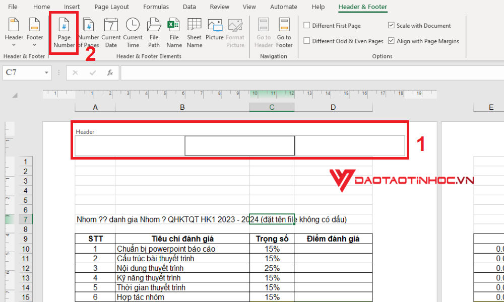 Đánh số trang bằng Page Layout - Bước 3