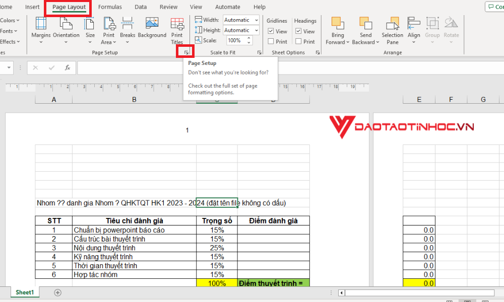 Bỏ đánh số trang trong Excel - Bước 1