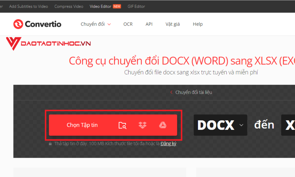 Cách chuyển file Word sang Excel trực tuyến bằng Convertio - Bước 1