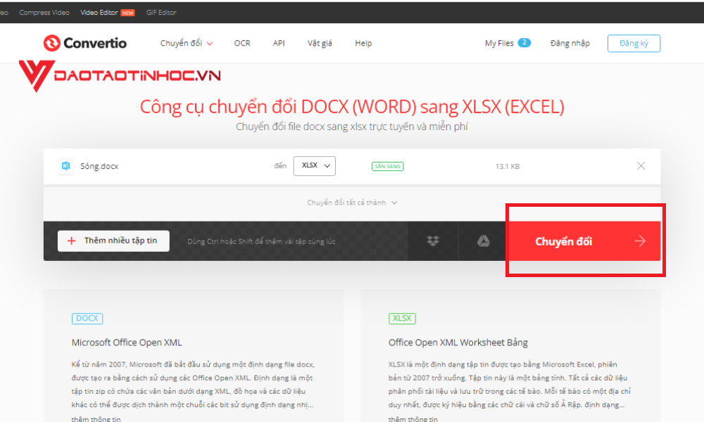 Cách chuyển file Word sang Excel trực tuyến bằng Convertio - Bước 3