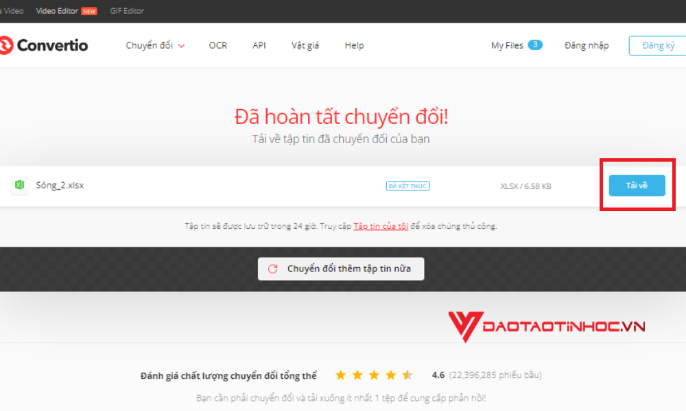 Cách chuyển file Word sang Excel trực tuyến bằng Convertio - Bước 4