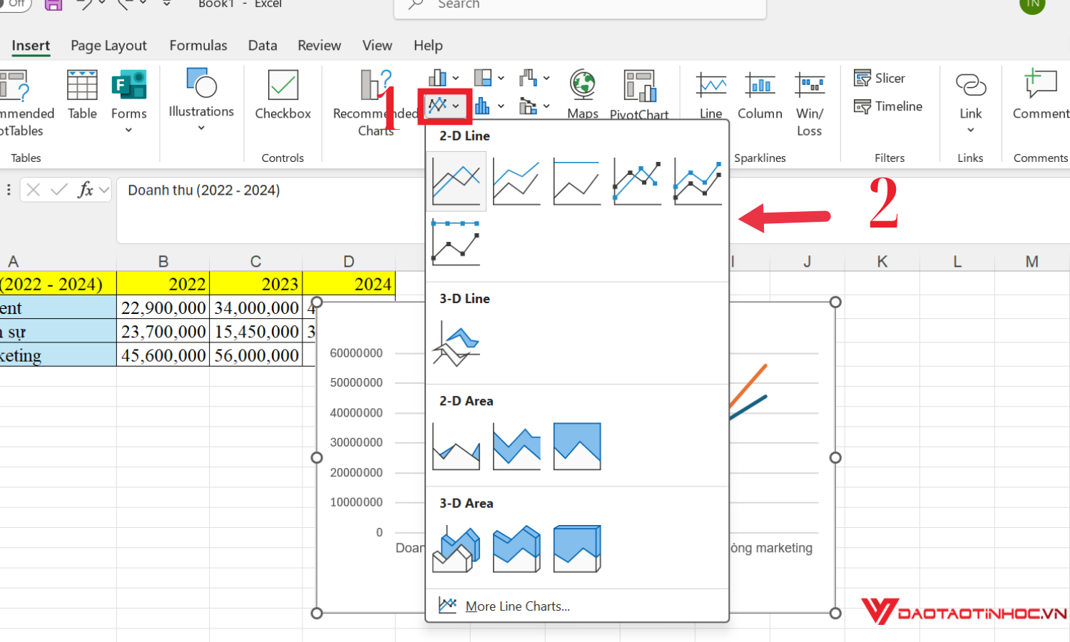 Cách vẽ biểu đồ đường - Bước 2