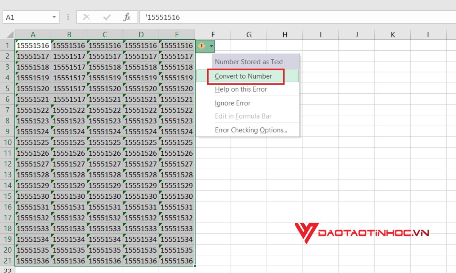 Sử dụng dấu chấm than để chuyển text thành số