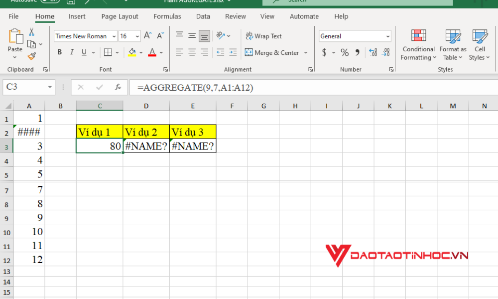 Cách sử dụng hàm AGGREGATE trong Excel dùng để tính tổng