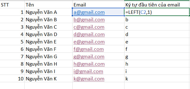 Cách tách ký tự trong excel bằng hàm LEFT