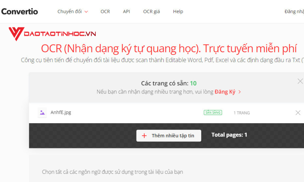 Chuyển file ảnh sang excel miễn phí - Convertio Bước 3