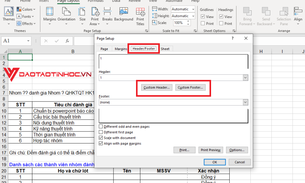 Đánh số trang bằng Page Setup - Bước 2