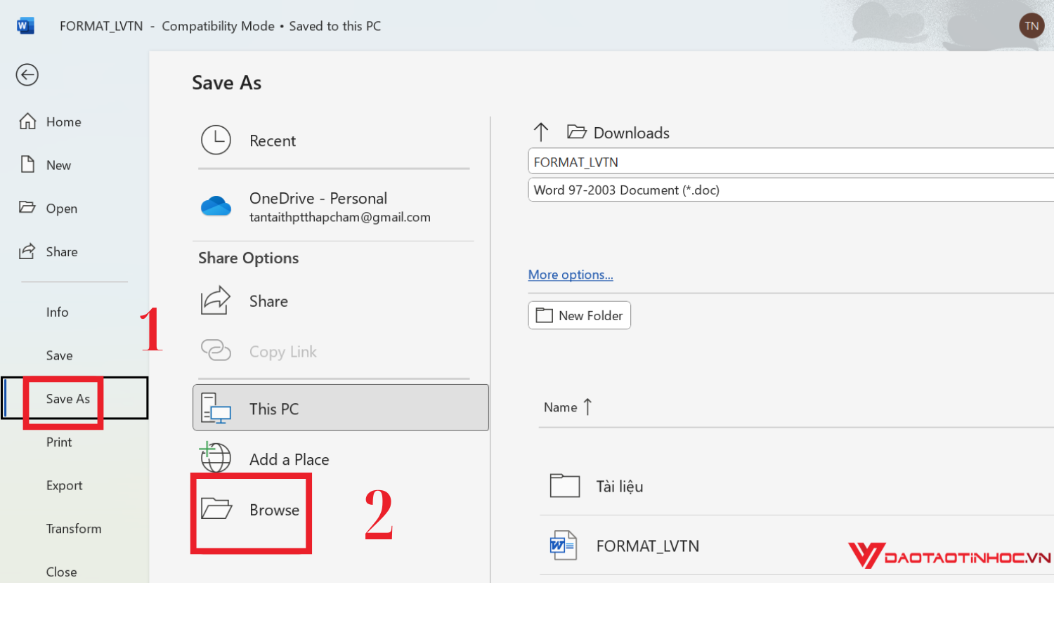 Hướng dẫn cách đặt mật khẩu file Word - bước 2