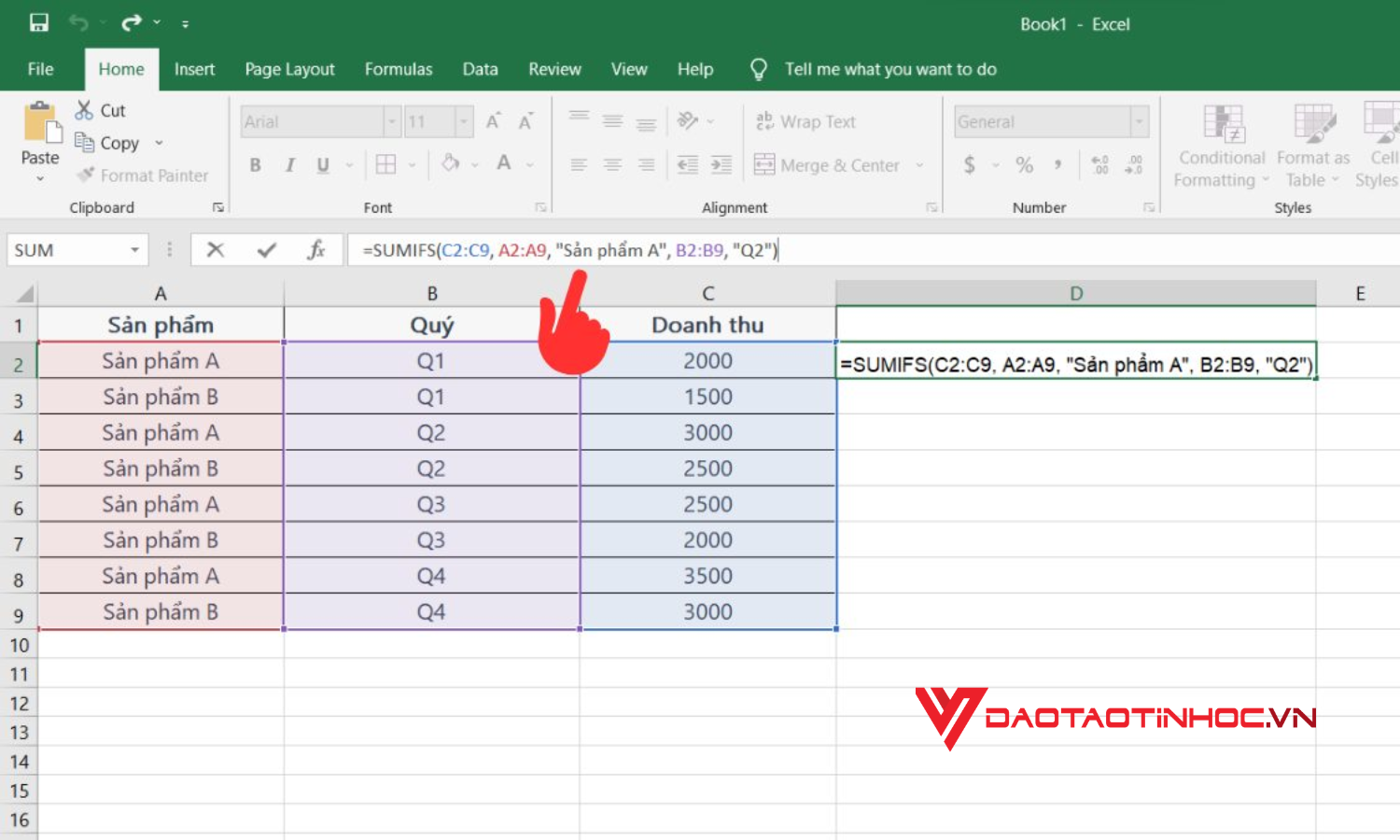 Cách dùng hàm SUMIFS trong Excel - Bước 1