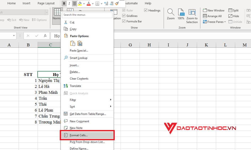 Cách tách ô bất kỳ trong Excel - Bước 1