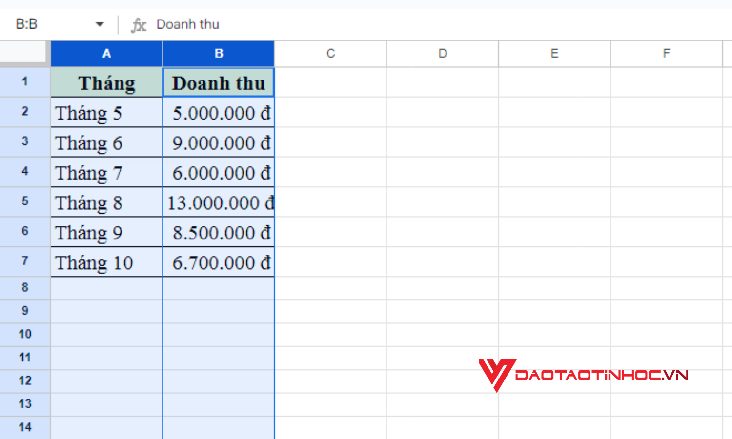 Cách vẽ biểu đồ trong Google Sheet - Bước 3