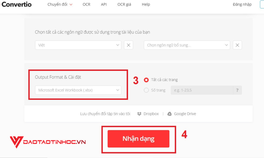 Chuyển file ảnh sang excel miễn phí - Convertio Bước 4