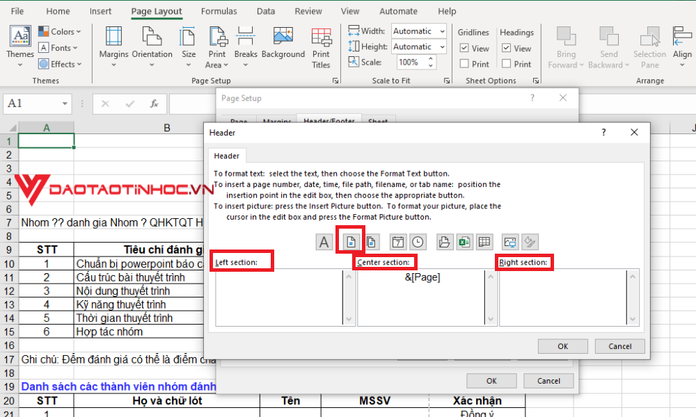 Đánh số trang bằng Page Setup - Bước 3