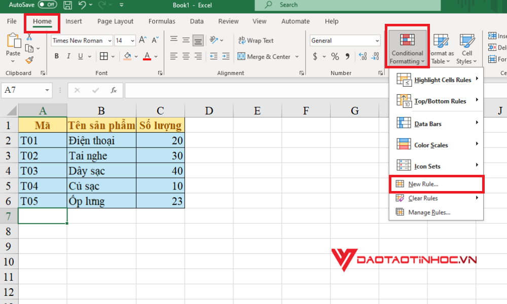 Dùng hàm MOD để đánh dấu các hàng - Bước 1
