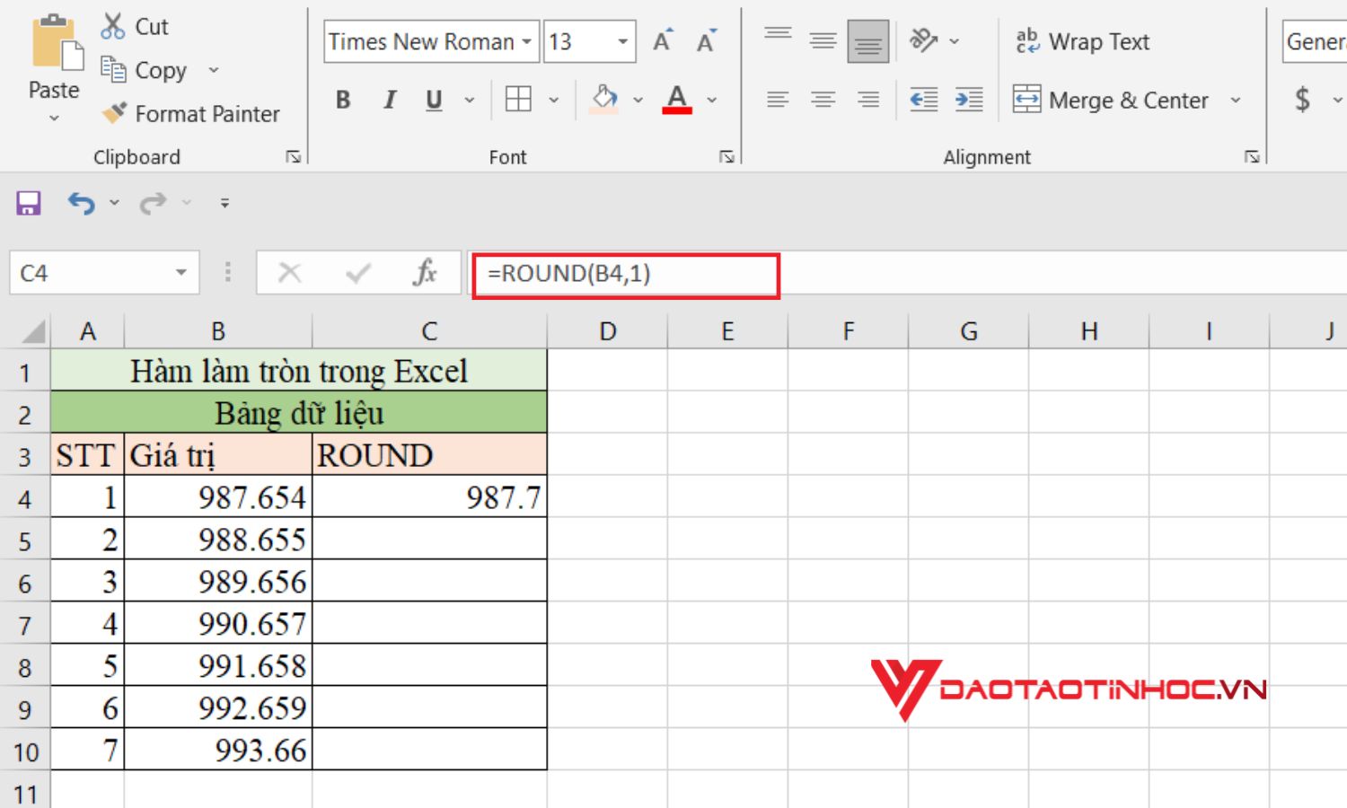 ROUND - Làm tròn trong Excel đến số gần nhất - Bước 2