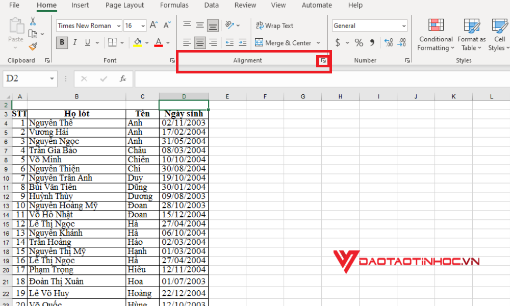 Cách căn chỉnh văn bản trong Excel bằng Format Cells