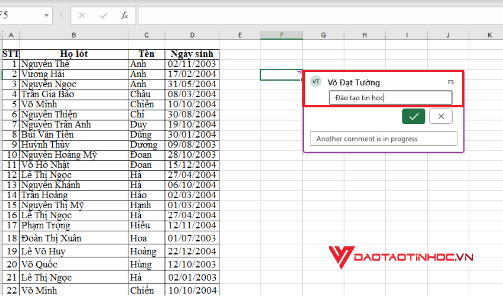 Cách chỉnh sửa comment trong Excel - Bước 2