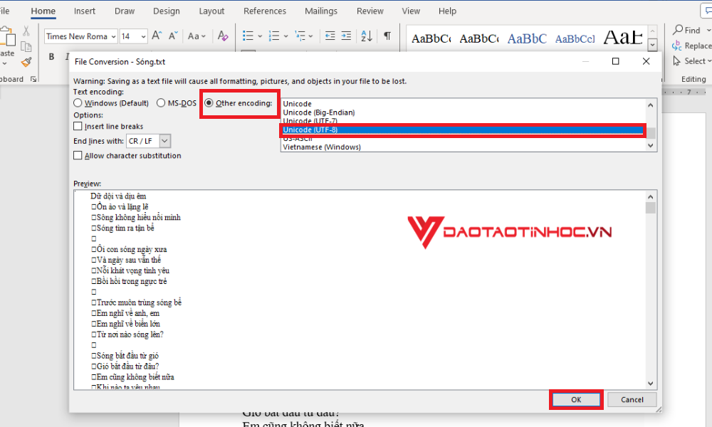 Cách chuyển file Word sang Excel bằng Plain Text - Bước 4