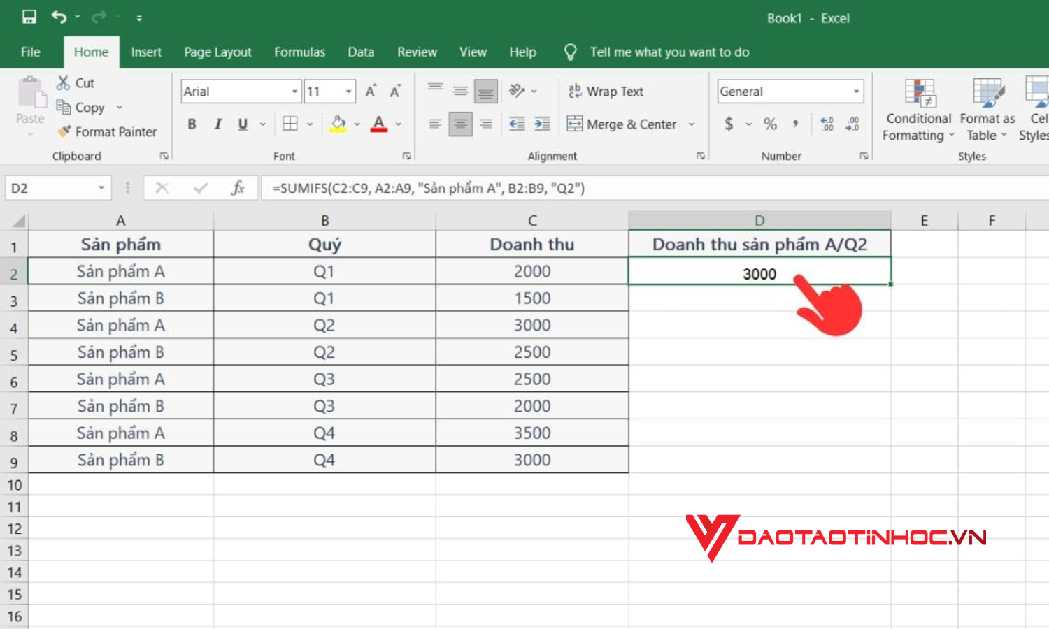 Cách dùng hàm SUMIFS trong Excel - Bước 2