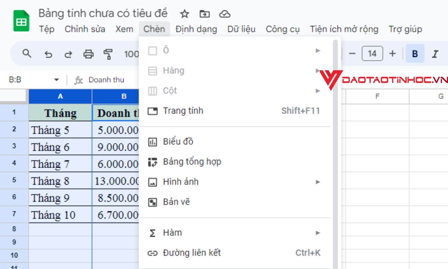 Cách vẽ biểu đồ trong Google Sheet - Bước 4