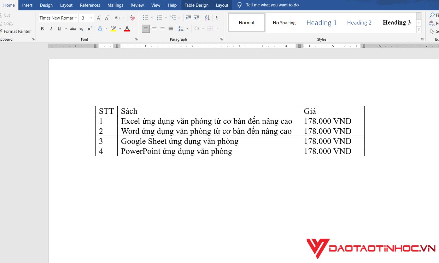 Cách chuyển văn bản thành bảng trong word - bước 4
