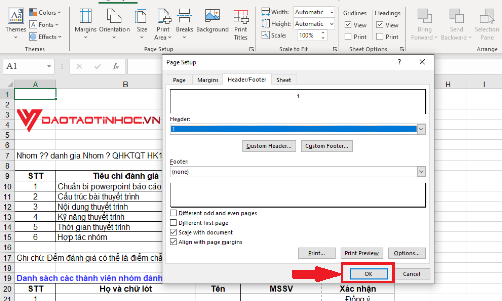 Đánh số trang bằng Page Setup - Bước 4